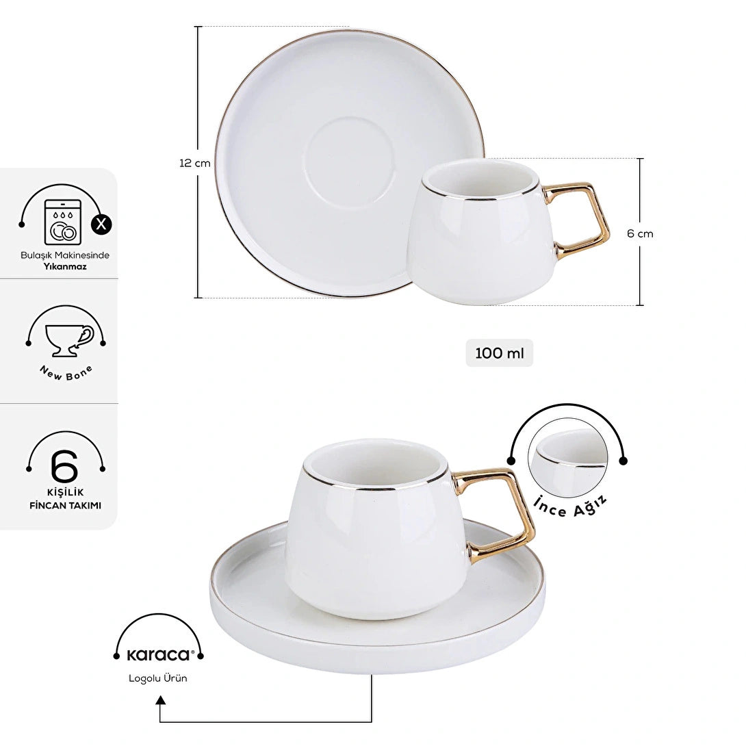 Karaca Streamline Saturn 6 Kişilik Kahve Fincan Takımı 100 ml Gold