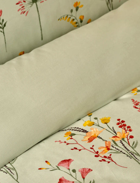 %100 Pamuk Saten Flores Çift Kişilik Nevresim Seti Açık Yeşil (200x220 cm)