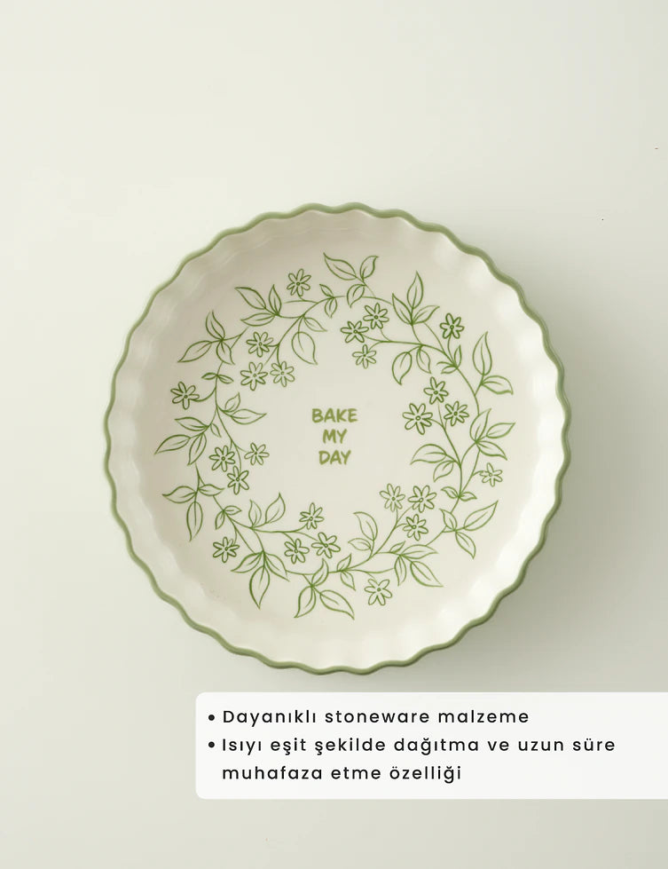 Floral Stoneware Fırın Kabı Beyaz (26x5 cm)