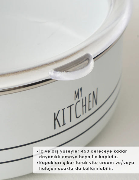 My Kitchen 3'lü Emaye Saklama Kabı Seti Beyaz