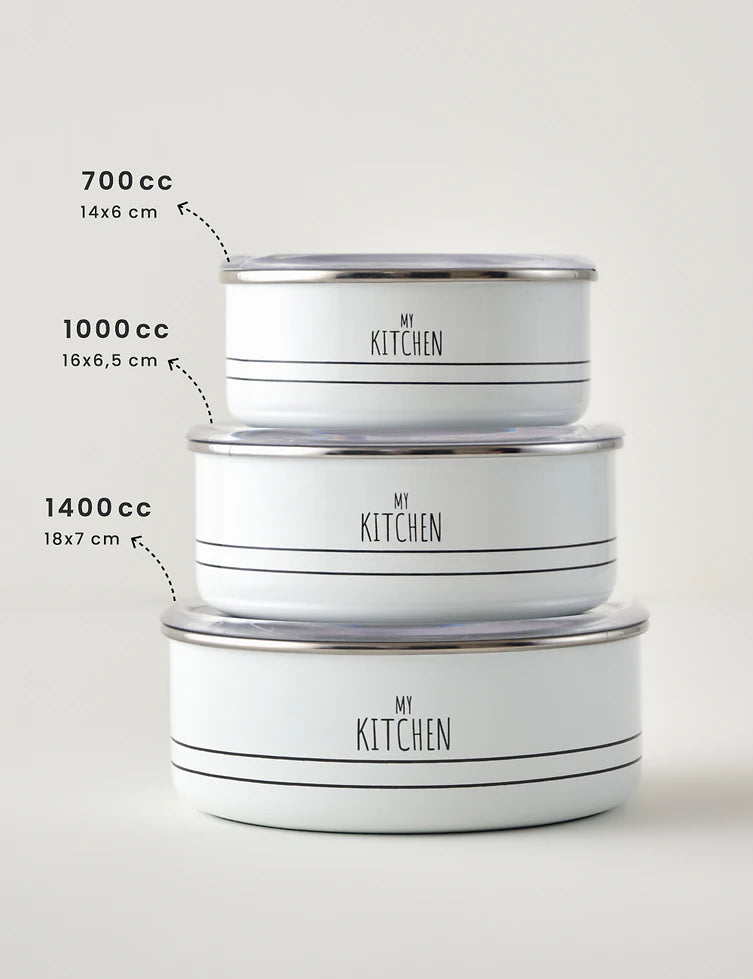 My Kitchen 3'lü Emaye Saklama Kabı Seti Beyaz