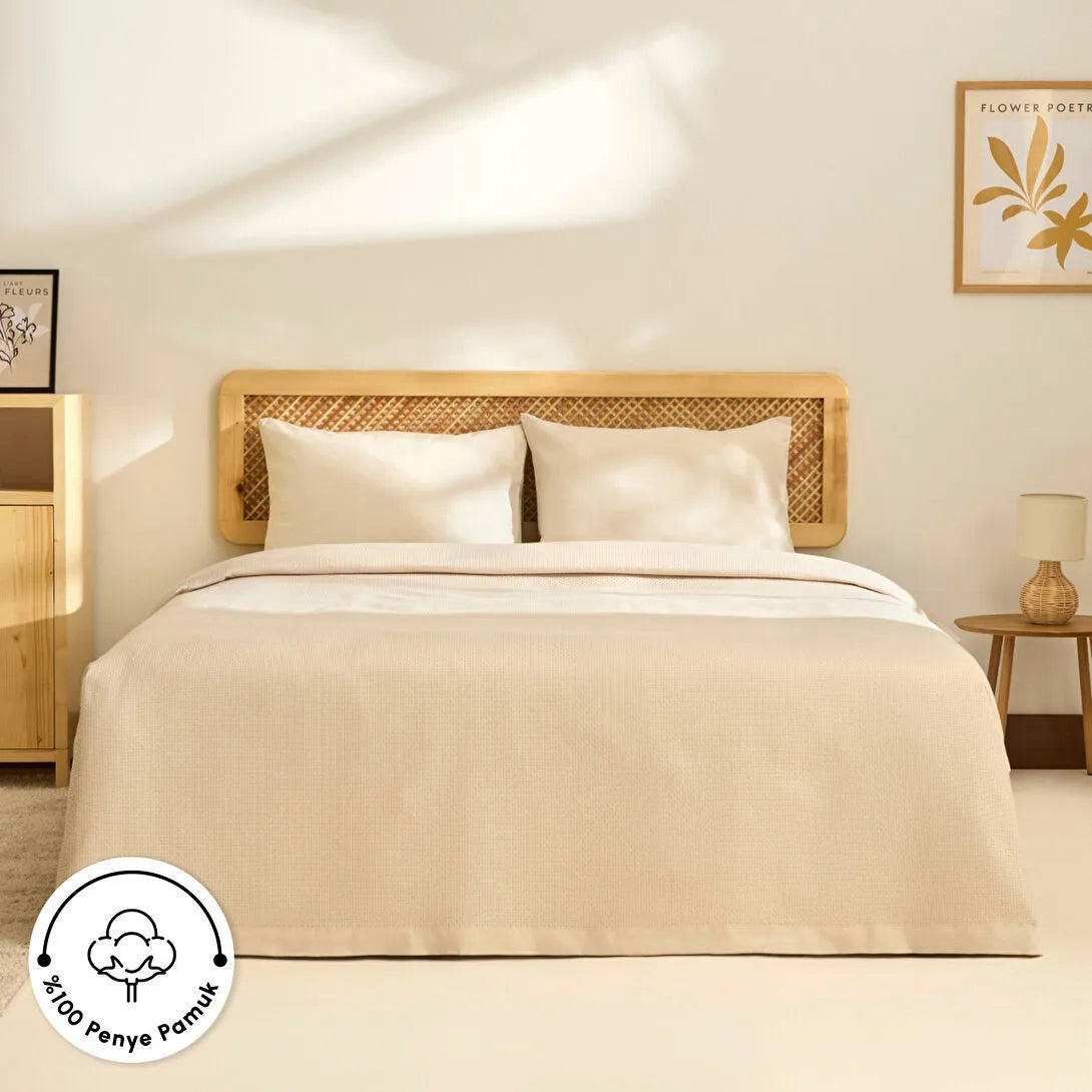 Kaşmir Home Nora %100 Pamuk Çift Kişilik Pike Bej