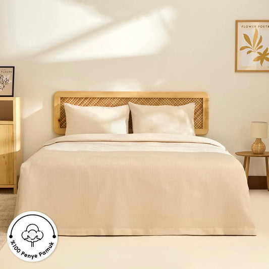 Kaşmir Home Nora %100 Pamuk Çift Kişilik Pike Bej