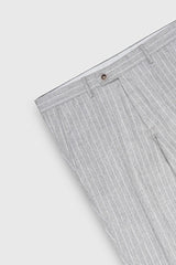 Yünlü Slim Fit Dar Kesim Kırlangıç Yaka Çizgili Kapak Cepli Açık Gri Takım Elbise