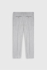 Yünlü Slim Fit Dar Kesim Kırlangıç Yaka Çizgili Kapak Cepli Açık Gri Takım Elbise
