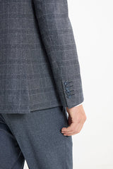 Slim Fit Dar Kesim Kırlangıç Yaka Kareli Kapak Cepli Esnek Koyu Gri Takım Elbise