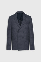 Slim Fit Dar Kesim Kırlangıç Yaka Kareli Kapak Cepli Esnek Koyu Gri Takım Elbise