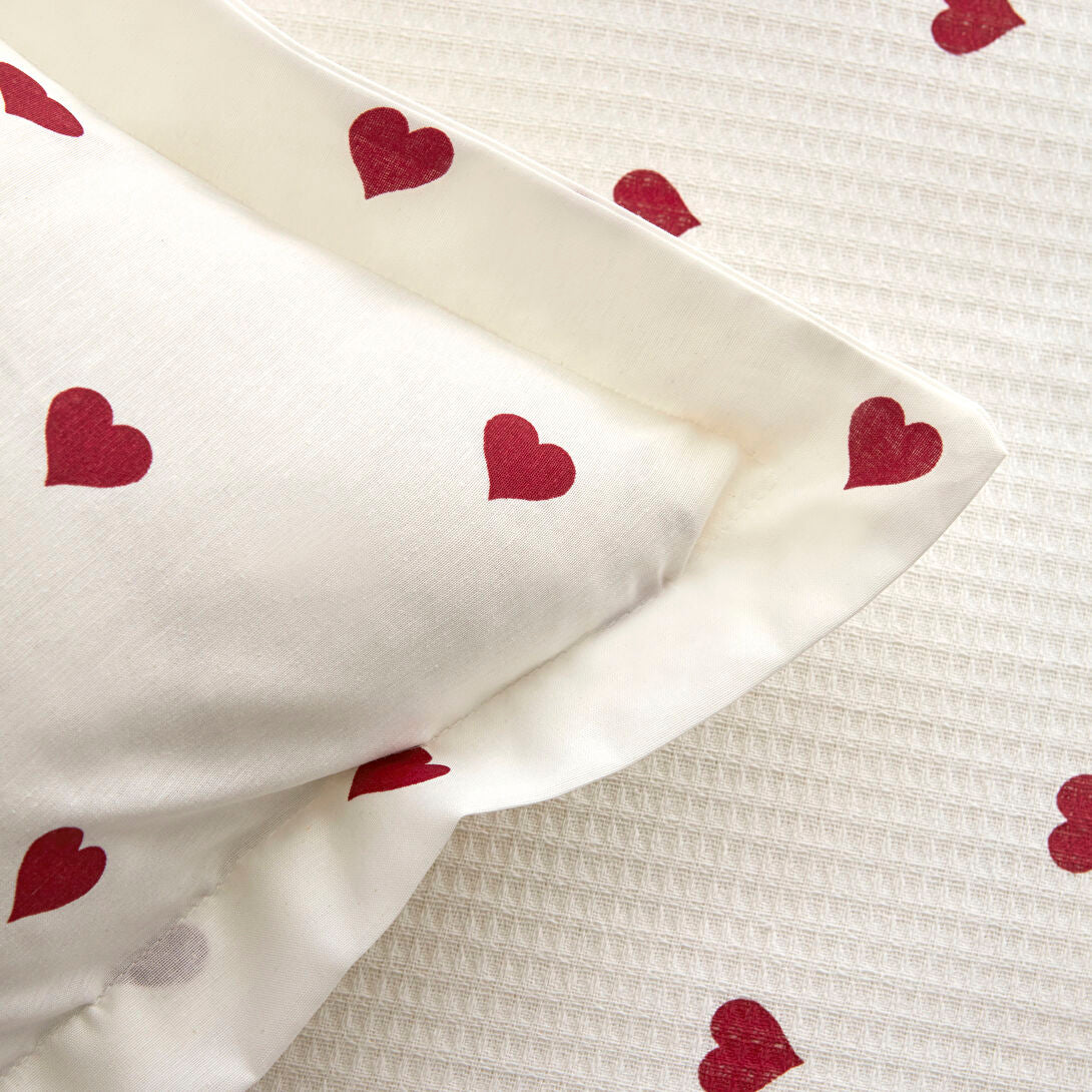 Karaca Home Amour Kalp Desenli %100 Pamuk Çift Kişilik Pike Takımı Kırmızı