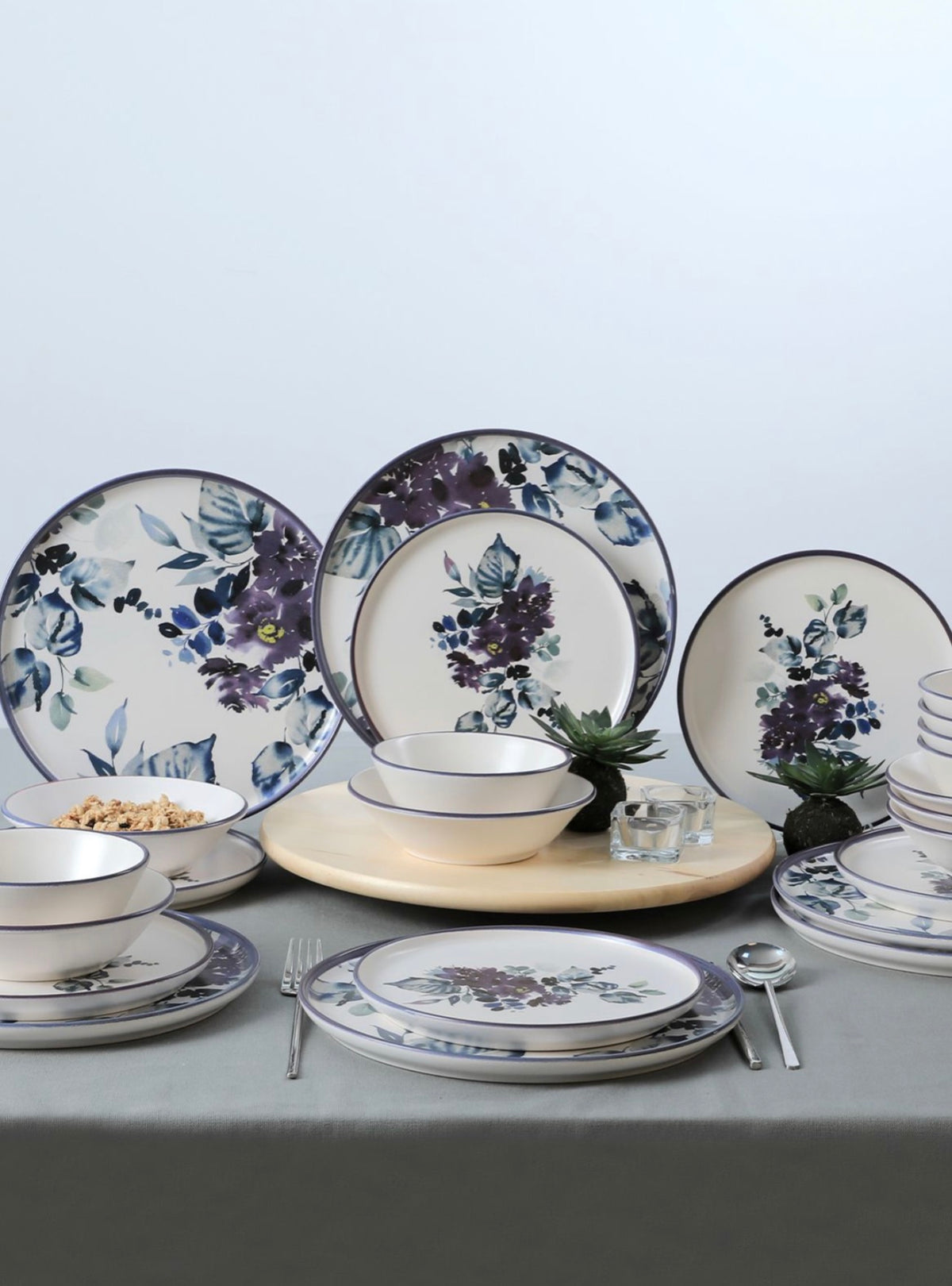 KERAMIKA Purple Flower Yemek Takımı 24 Parça 6 Kişilik
