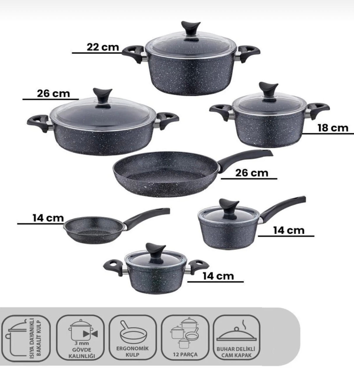 Taç MasterCook Family 12 Parça Granit Tencere Seti