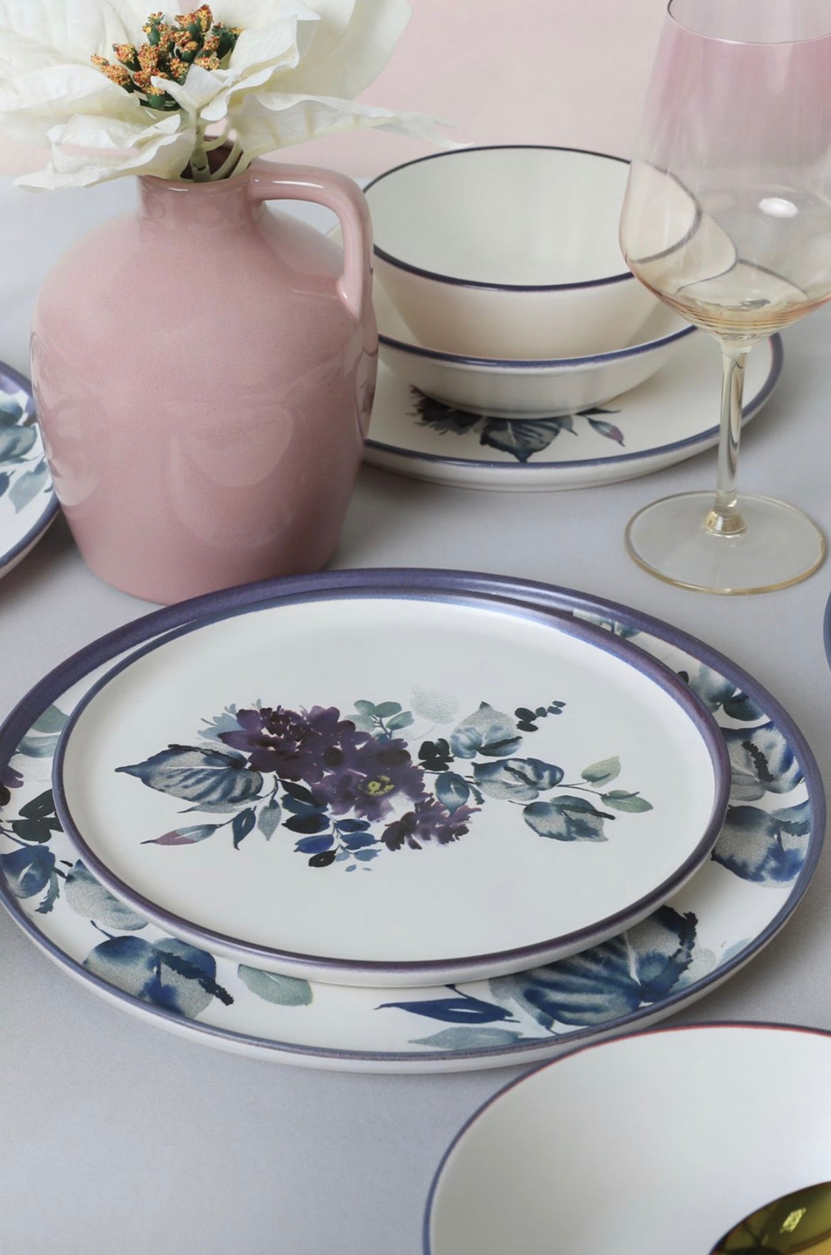 KERAMIKA Purple Flower Yemek Takımı 24 Parça 6 Kişilik