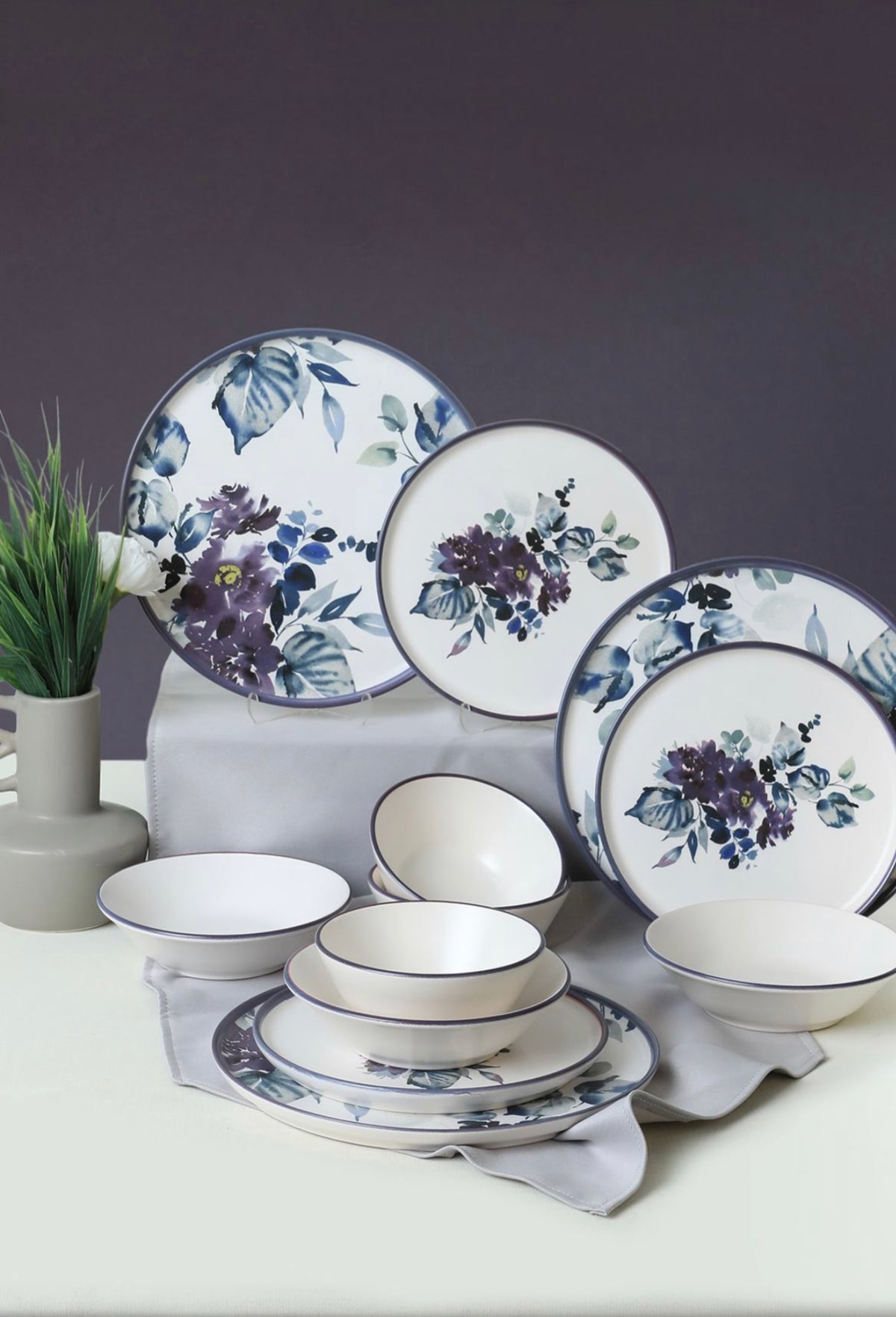 KERAMIKA Purple Flower Yemek Takımı 24 Parça 6 Kişilik