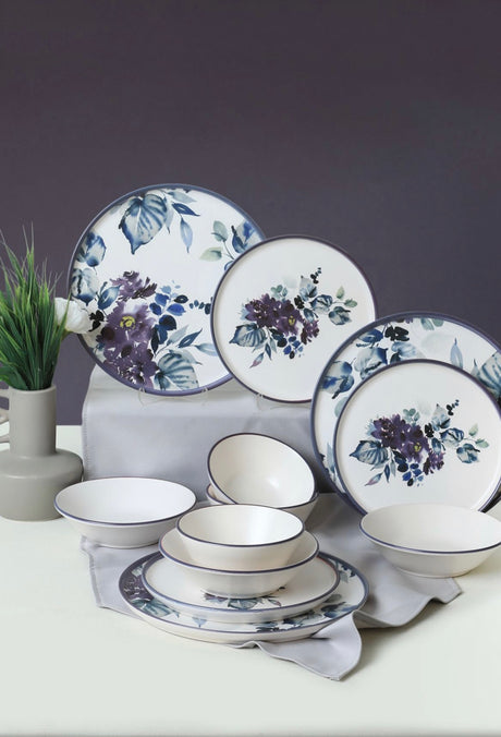 KERAMIKA Purple Flower Yemek Takımı 24 Parça 6 Kişilik
