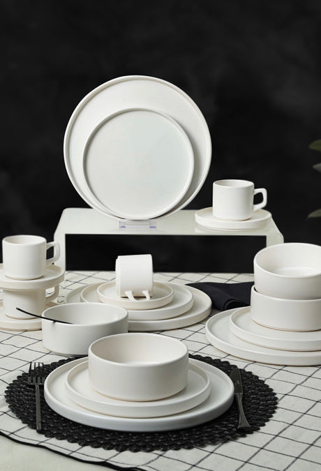 KERAMIKA Mat Beyaz Stackable Yemek/Kahvaltı Takımı 20 Parça 4 Kişilik