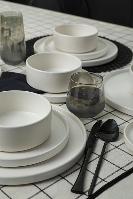 KERAMIKA Mat Beyaz Stackable Yemek/Kahvaltı Takımı 20 Parça 4 Kişilik