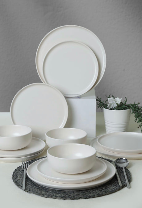 KERAMIKA Nordic Mat Beyaz Yemek Takımı 18 Parça 6 Kişilik 022