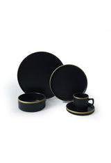 KERAMIKA Mat Siyah Gold Fileli Stackable Yemek / Kahvaltı Takımı 20 Parça