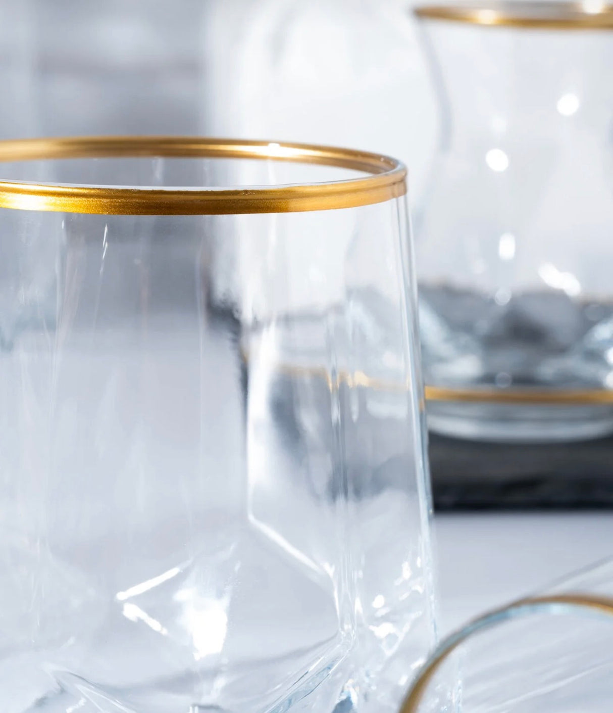 FLYCOOK 24 Parça Premium Gold Yaldızlı Cam Bardak Seti