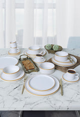 KERAMIKA Mat Beyaz Gold Fileli Stackable Yemek / Kahvaltı Takımı 20 Parça