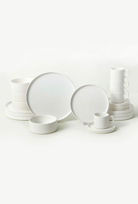 KERAMIKA Mat Beyaz Stackable Yemek/Kahvaltı Takımı 20 Parça 4 Kişilik