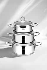 Silver 6 Parça Paslanmaz Çelik Mini Tencere Seti (12-14-16 cm)