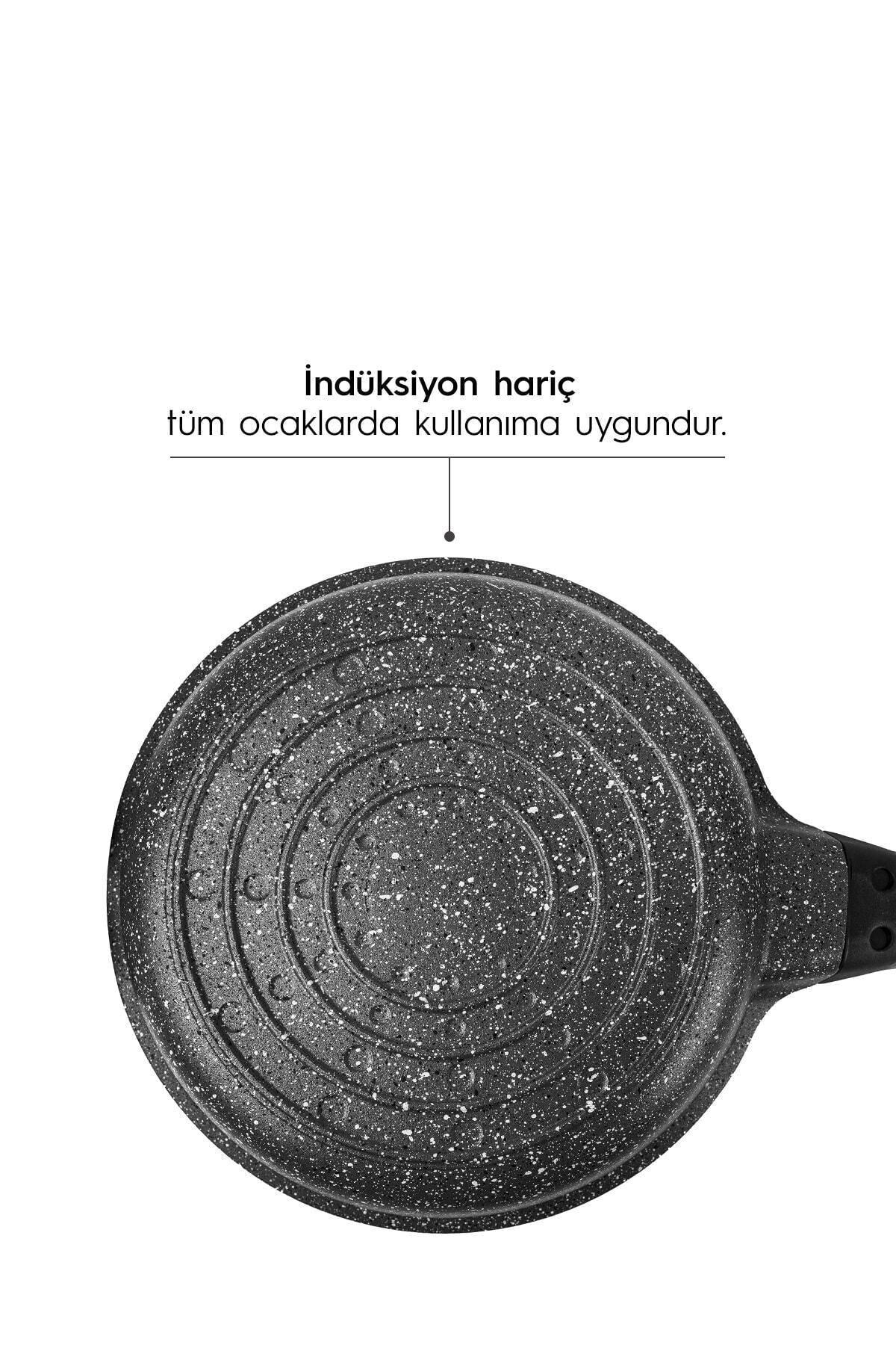 Siyah 3 Parça Alüminyum Döküm Granit Tava Takımı