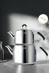 Modern Maxi Büyük Boy Paslanmaz Çelik 1.6-2.5 Lt. Çaydanlık Takımı