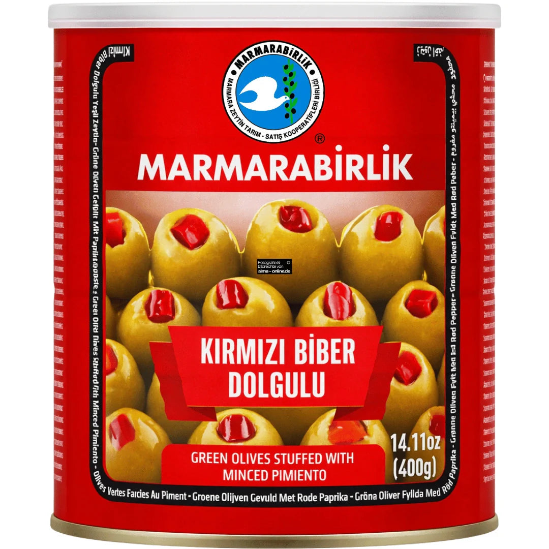 Marmara Birlik Kırmızı Biber Dolgulu Zeytin Teneke 400 gr