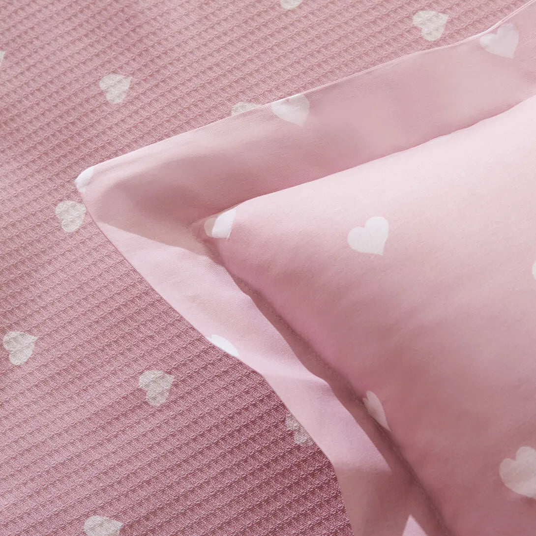 Karaca Home Amour Kalp Desenli %100 Pamuk Çift Kişilik Pike Takımı Pembe