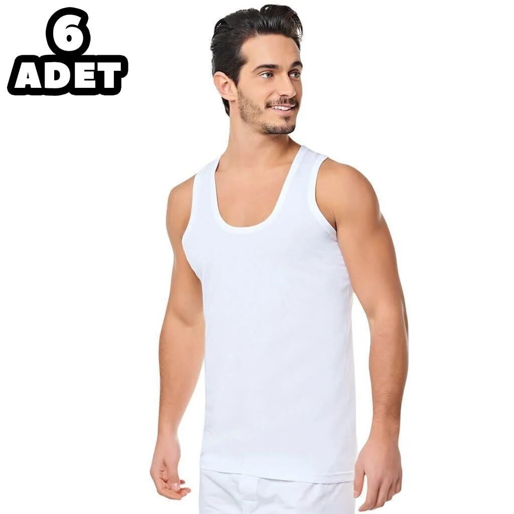 Seher Yıldızı Beyaz Erkek Penye Atlet 6'lı