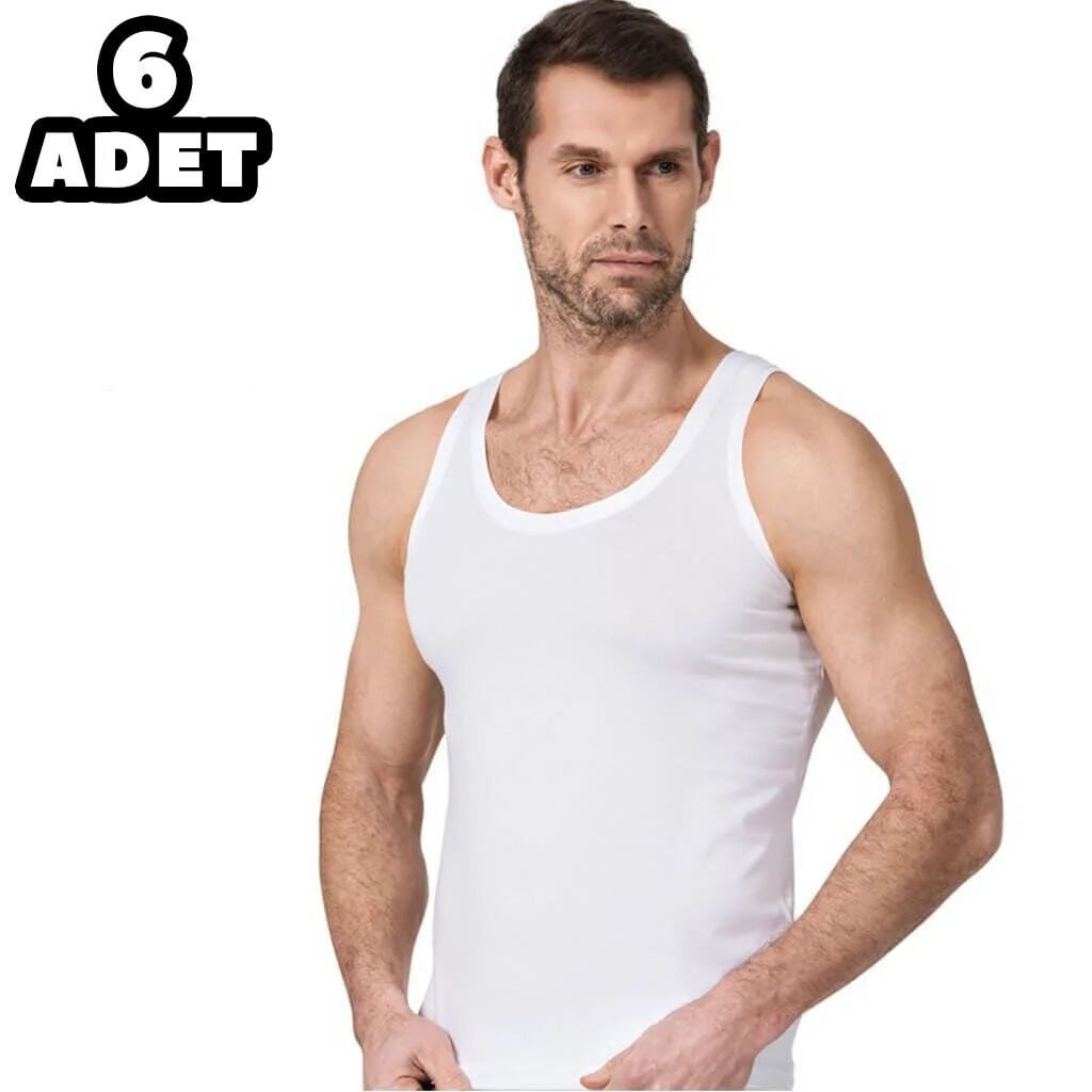 Seher Yıldızı Beyaz Erkek Penye Atlet 6'lı