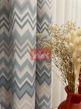 Zigzag Desenli PİLESİZ DÜZ DİKİM Ekstraforlu Fon Perde -GRİ - MAVİ 300x260