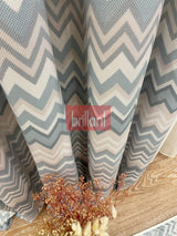 Zigzag Desenli PİLESİZ DÜZ DİKİM Ekstraforlu Fon Perde -GRİ - MAVİ 300x260