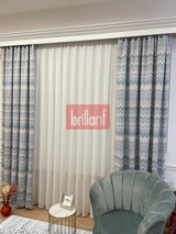 Zigzag Desenli PİLESİZ DÜZ DİKİM Ekstraforlu Fon Perde -GRİ - MAVİ 300x260
