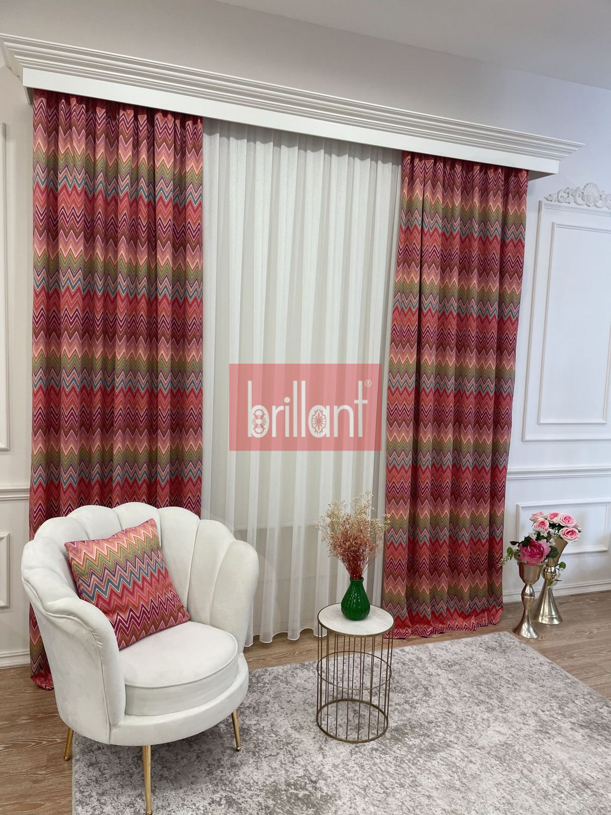 Zigzag Desenli PİLESİZ DÜZ DİKİM Ekstraforlu Fon Perde 300x260