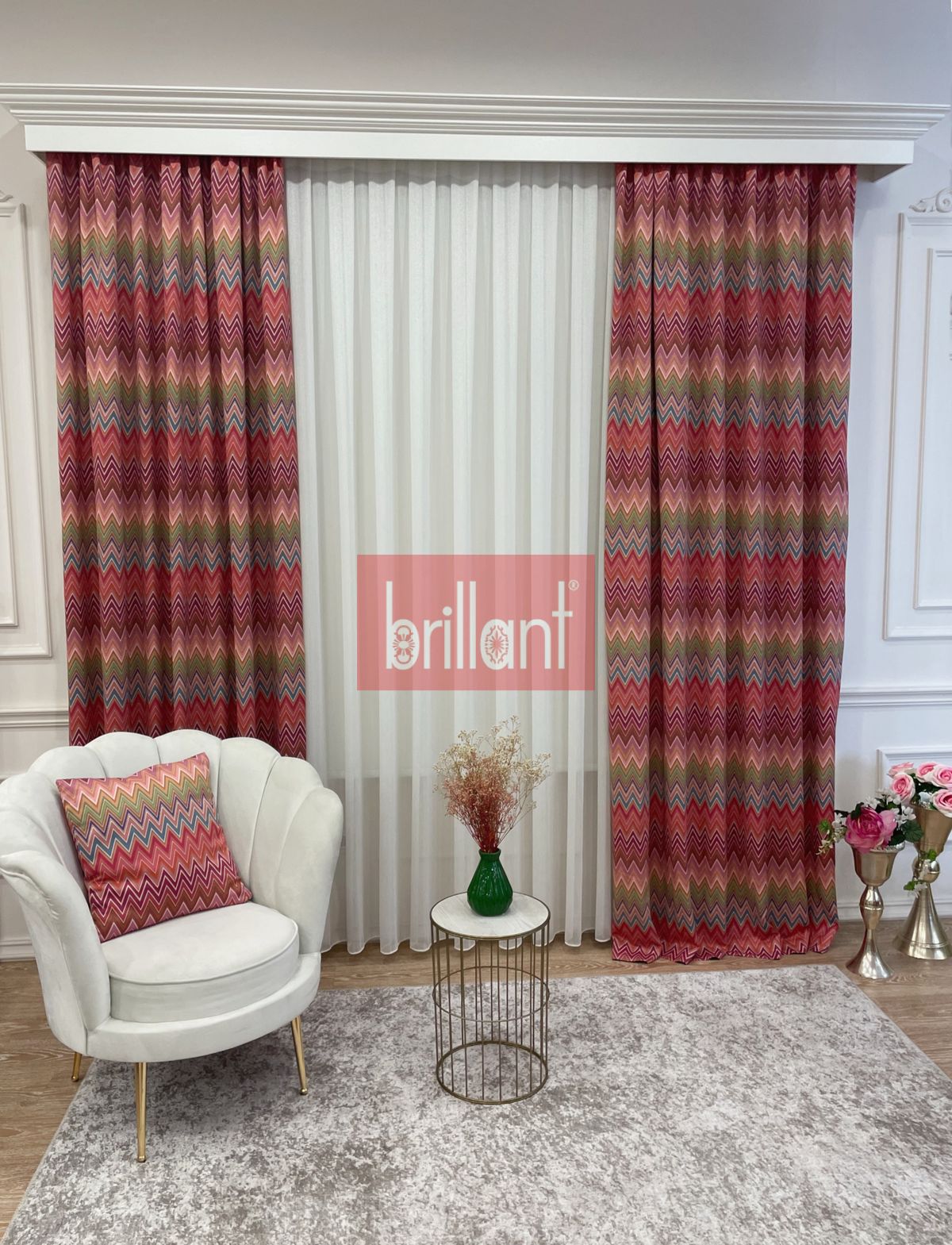 Zigzag Desenli PİLESİZ DÜZ DİKİM Ekstraforlu Fon Perde 300x260