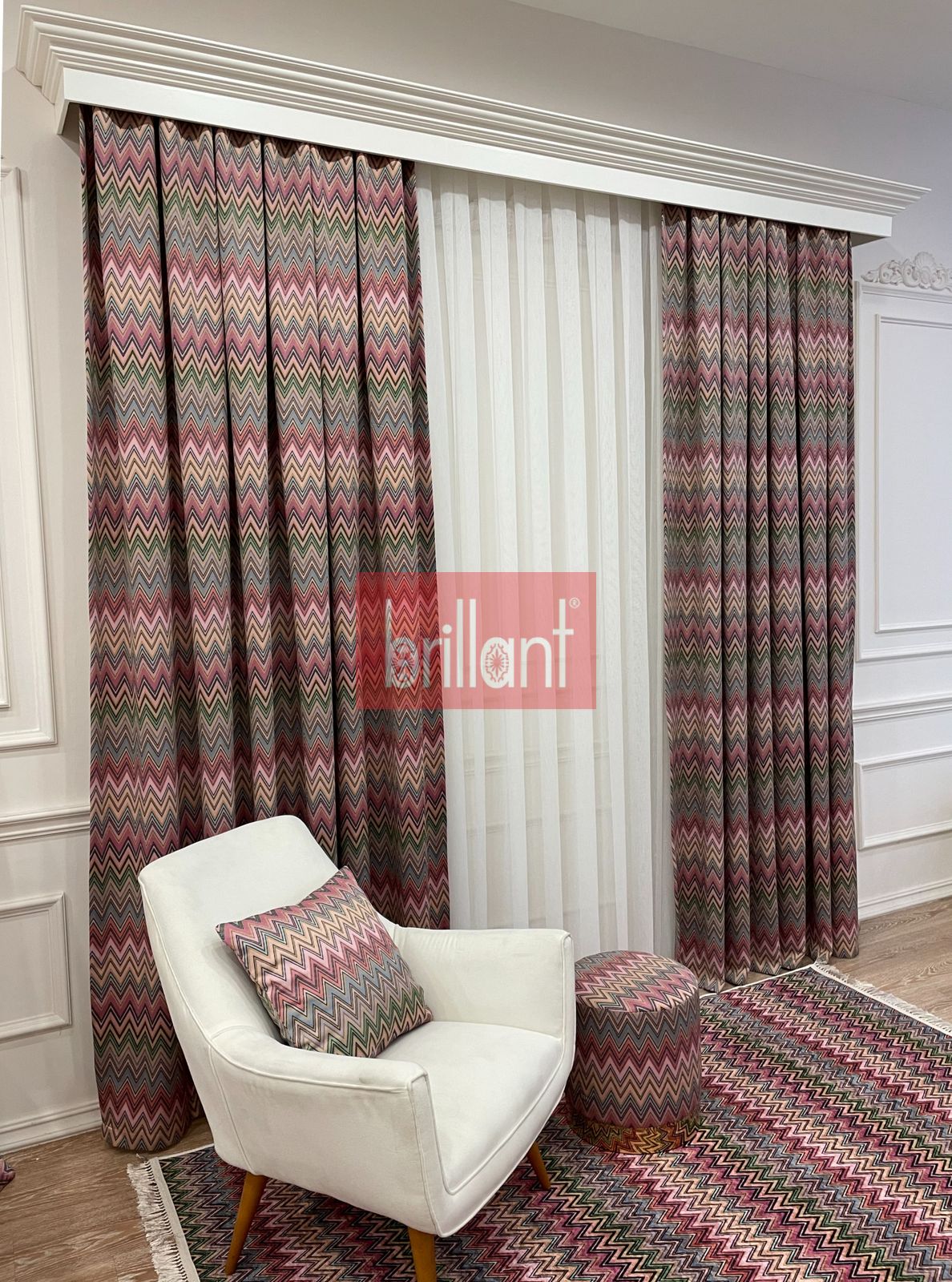 Zigzag Desenli PİLESİZ DÜZ DİKİM Ekstraforlu Fon Perde 300x260