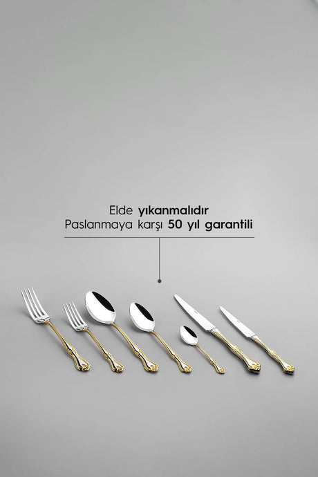 Nehir Lalezar Altın Sade 12 Kişilik 89 Parça Deri Kutulu Çatal Kaşık Bıçak Takımı