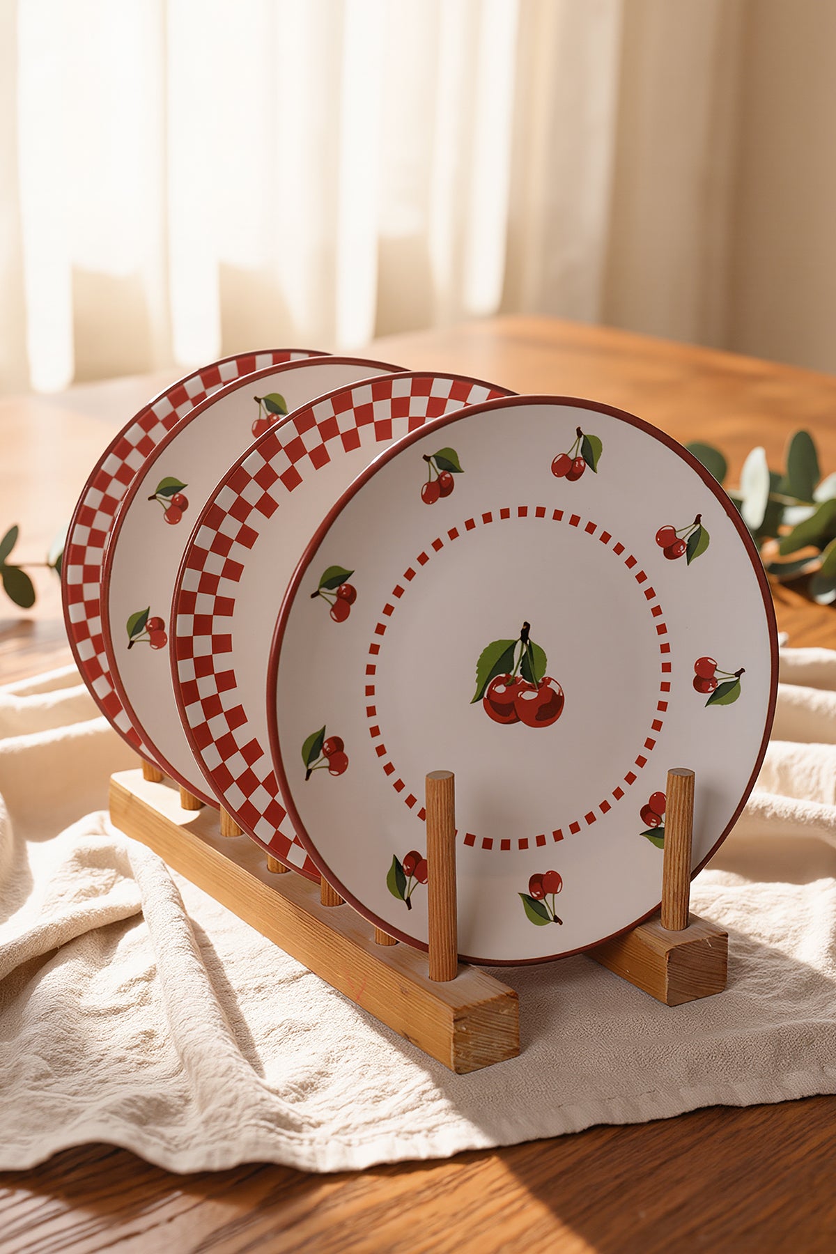 KERAMIKA Plaid Cherry Pasta Tabağı 20 Cm 4 Adet 23766-74
