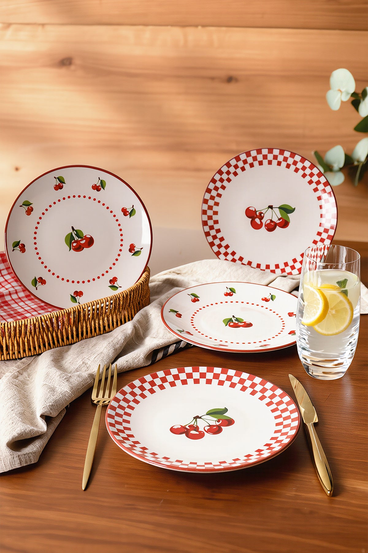 KERAMIKA Plaid Cherry Pasta Tabağı 20 Cm 4 Adet 23766-74