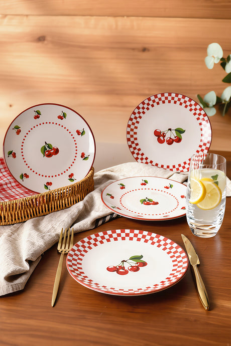 KERAMIKA Plaid Cherry Pasta Tabağı 20 Cm 4 Adet 23766-74