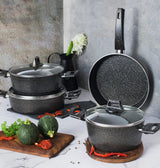ORKİDE SİYAH 7 PARÇA SET / 20 CM TENCERE + 24 CM TENCERE + 26 CM KARNIYARIK + 26 CM TAVA