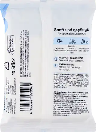 Hassas ciltler için deodorant mendilleri, 10 adet
