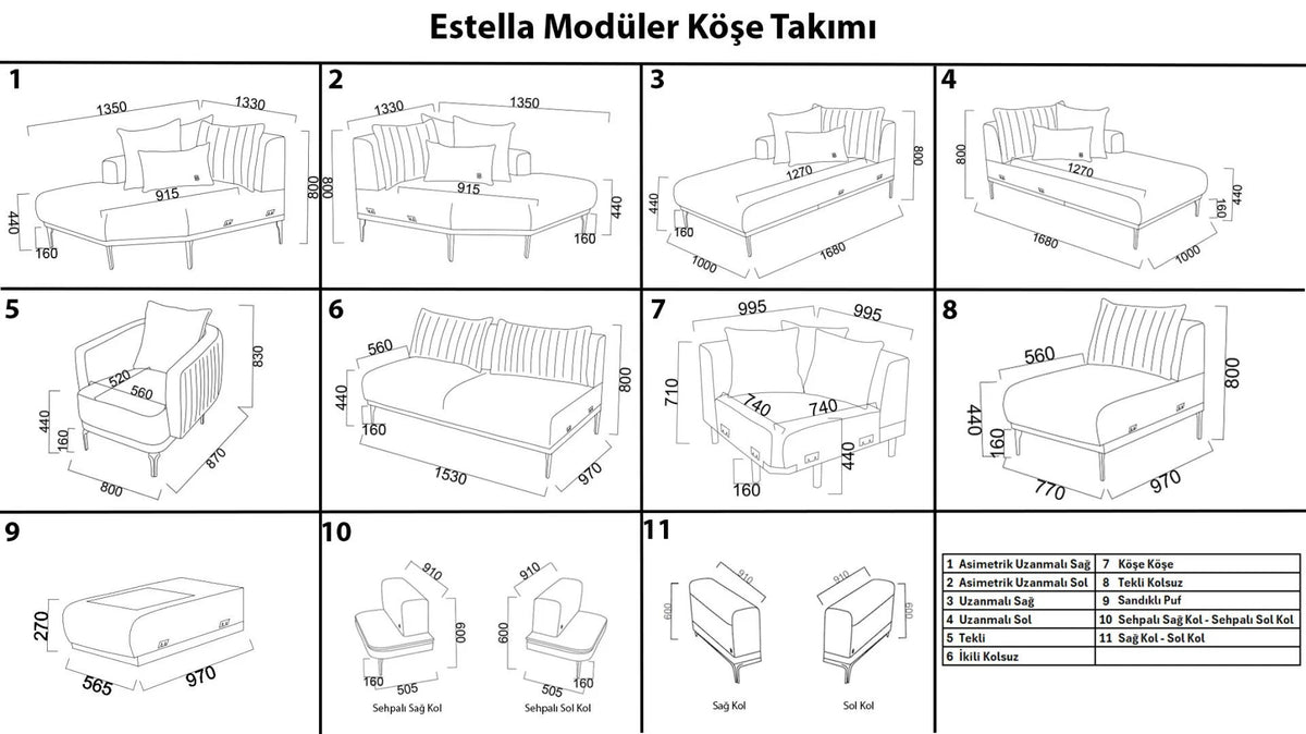Estella Köşe Takımı Modüler - Krem