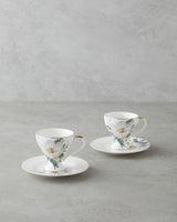 Garden Lovely New Bone China 4 Parça 2 Kişilik Kahve Fincan Takımı 90 ml Yeşil-Beyaz