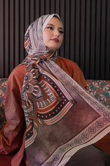 Afvente - Geometrik Desen Bej Soft Pamuk Eşarp