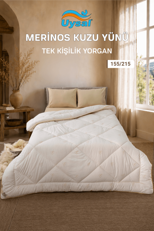 Uysal Home Gold Biyeli %100 Pamuklu Yün Yorgan Tek Kişilik