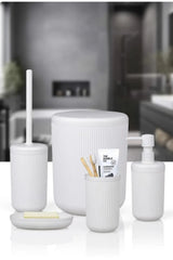 Kitchen Life Linea Kırık Beyaz Çizgili Yuvarlak Banyo Seti