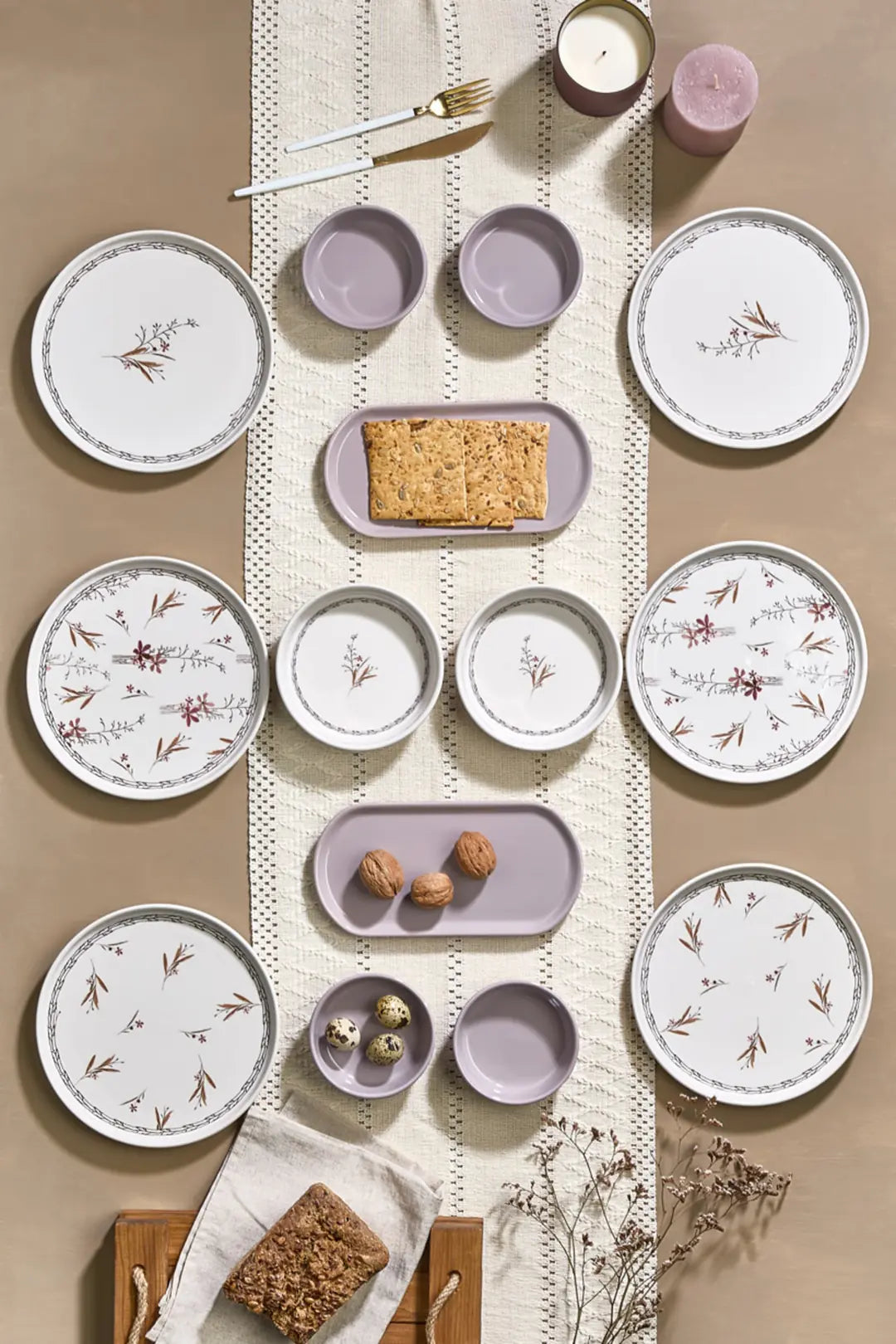 Kitchen Life 14 Parça 6 Kişilik Bahar Dalı Kahvaltı Takımı-Lüx Kahvaltılık Sunum Seti Tabağı
