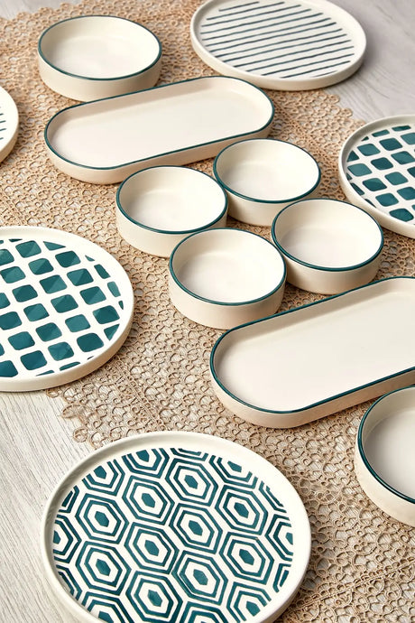 Kitchen Life 14 Parça 6 Kişilik Neometric Stackable Kahvaltı Takımı - Kahvaltılık Sunum Tabağı